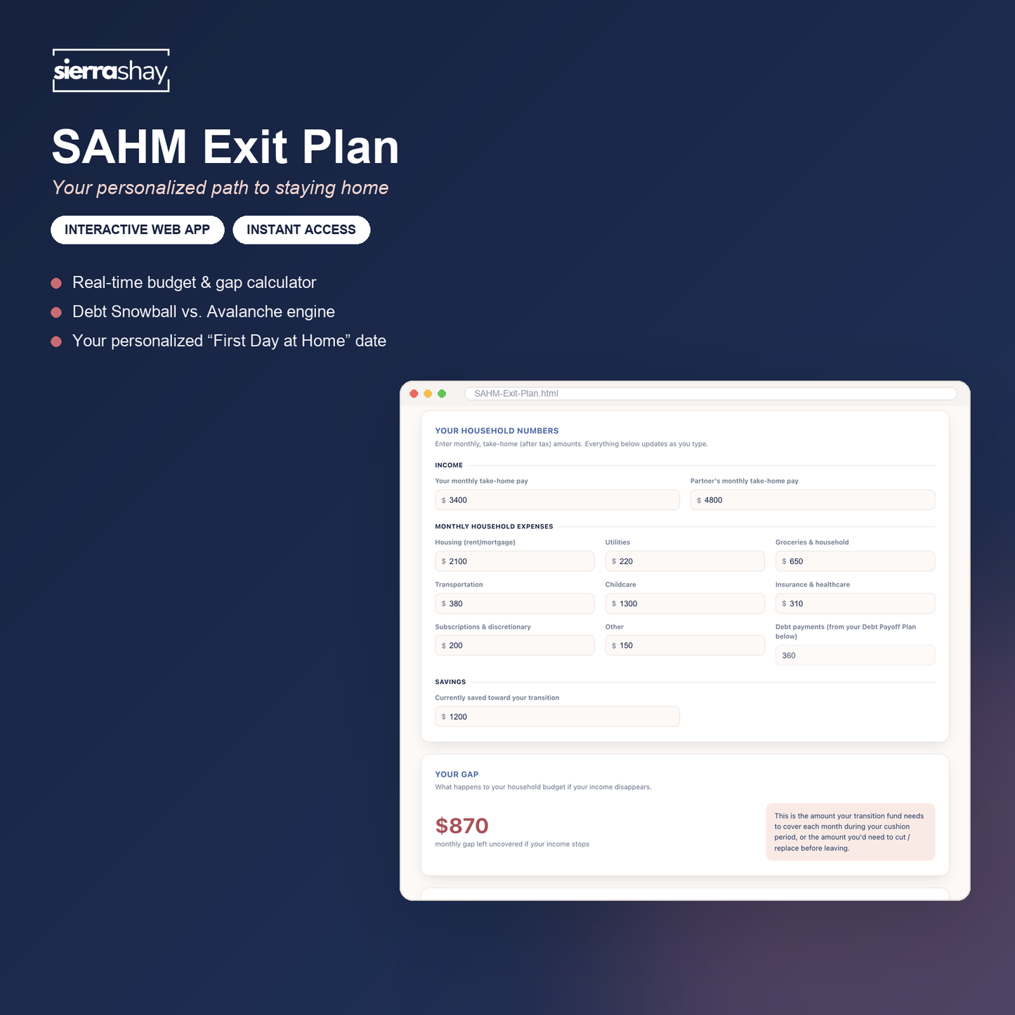 SAHM Exit Plan - Interactive Budget and Debt Payoff