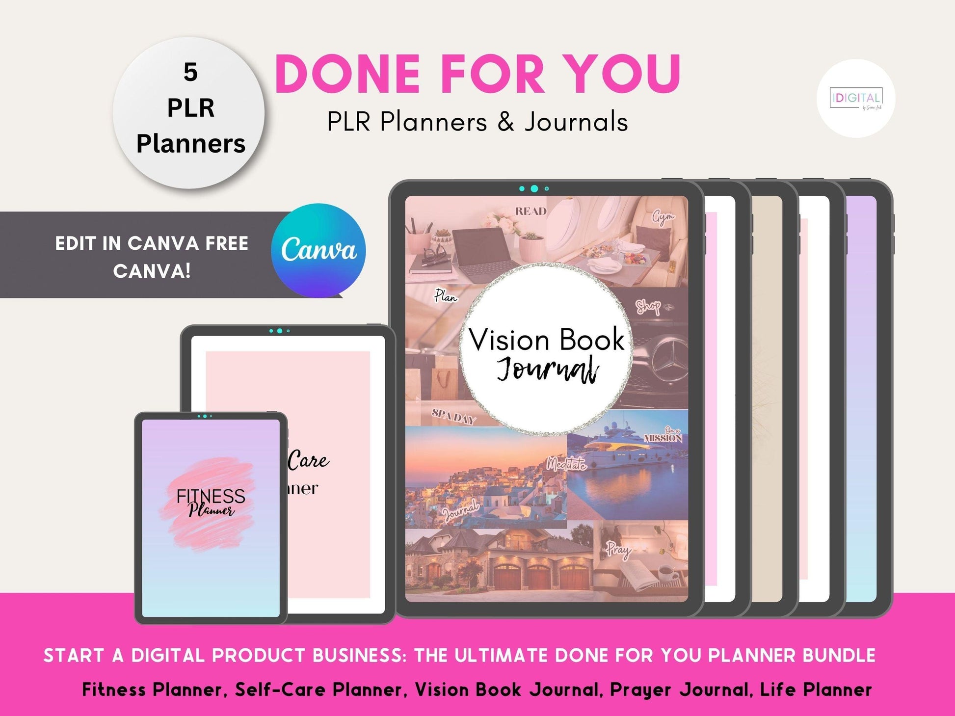 Resell Ultimate 5 Planner Templates Bundle, PLR Commercial Use - IDigital
